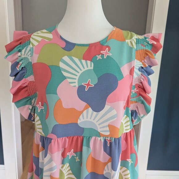 Michelle McDowell Everly Dress Size Medium Colorful Tiered With Ruffle Sleeve - Picture 4 of 9